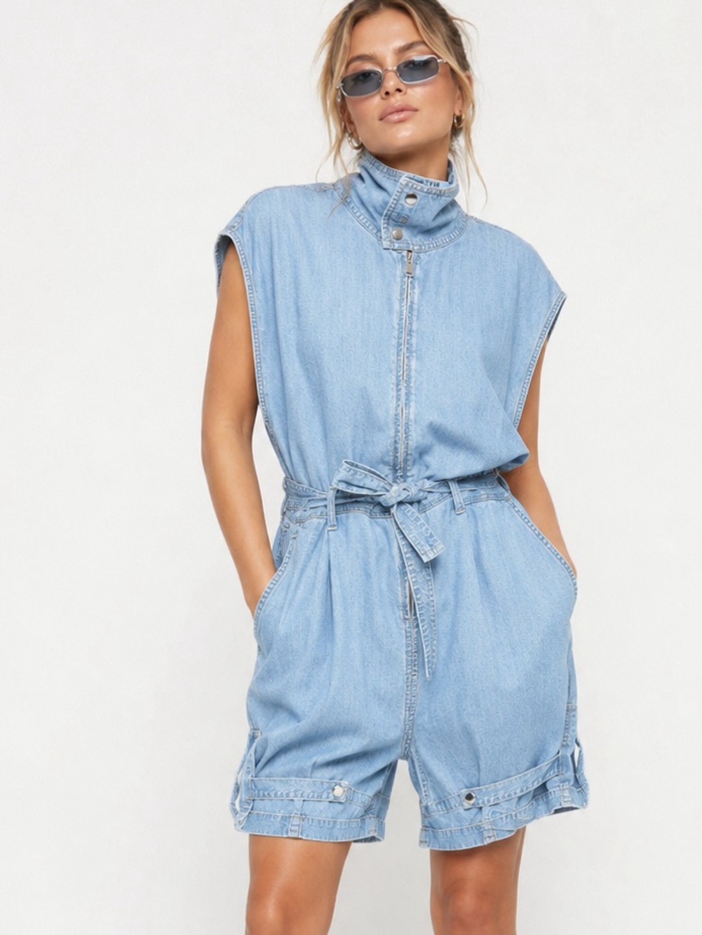 Diesel  over size  Blue Denim Shorts Romper with Tie Waist